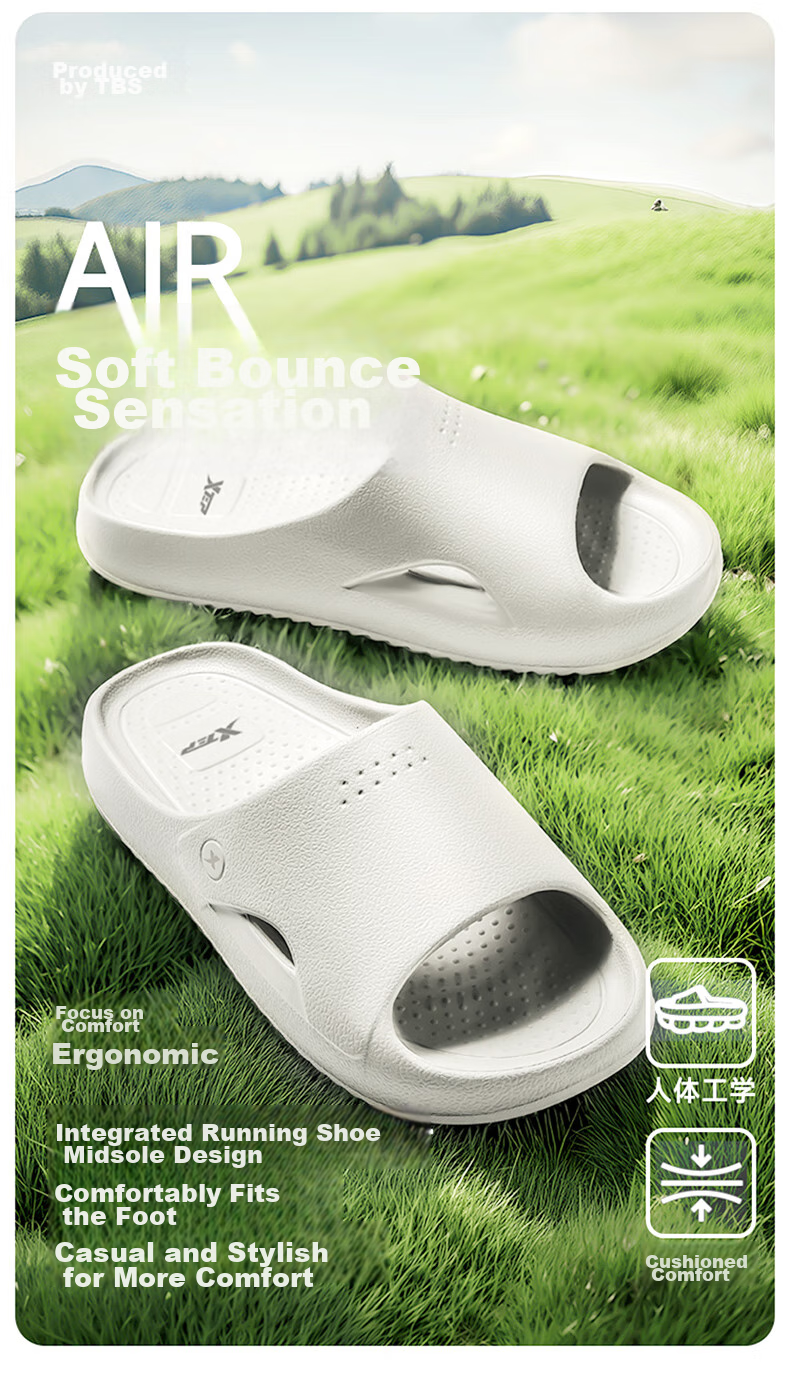 XTEP Sports Slippers for Men, Single-Strap Sandals, Summer Outdoor Wear, Couple Slippers, A043, White, Size 42-43 4
