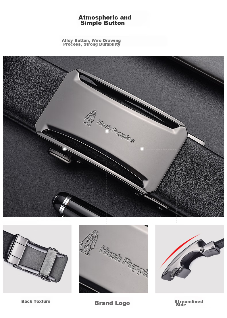 Hush Puppies Men's Leather Belt, Classic Automatic Buckle Waistband, Urban Trendy Casual Business Party Birthday Gift for Boyfriend 3