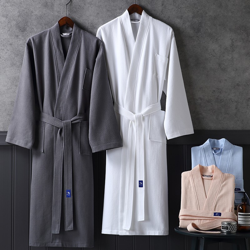 Zhuyibai Bathrobe, Pure Cotton Absorbent Robe, Simple Home Steaming Suit, Waffle Pattern, for Men And Women, Gray, Size L