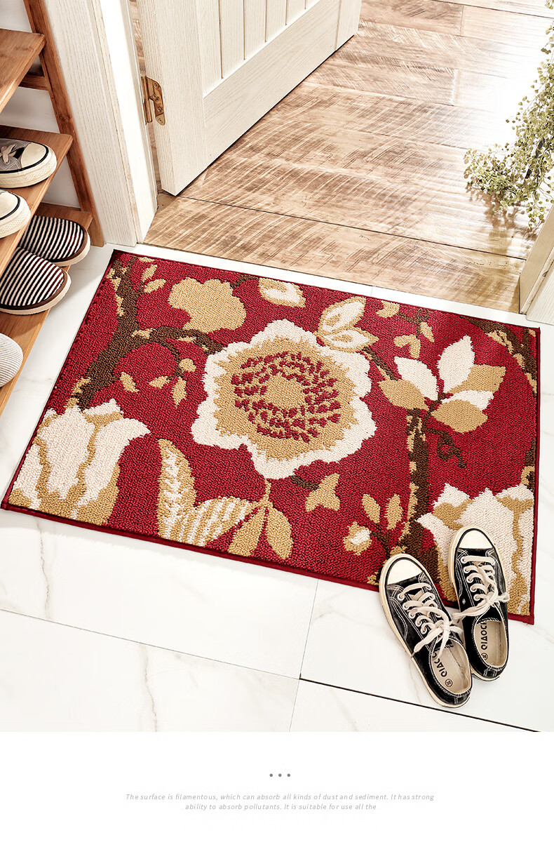 Dajiang Entrance Mat, Doormat, Polypropylene, Red Festive, Foyer Doorway Mat, Indoor Entrance Mat, 80x110cm, Leaf Patter 11