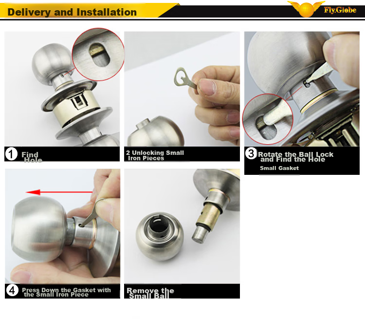 Fly.Globe Spherical Lock, Indoor Bedroom Door Lock, 304 Stainless Steel Ball Lock, with Double Latch 16