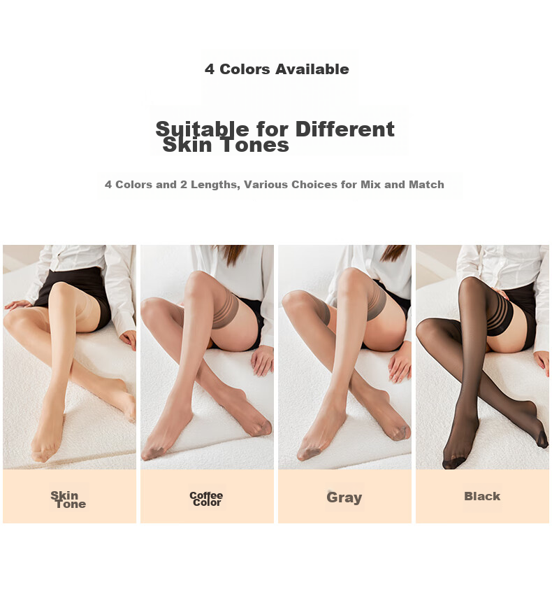 BONAS Thigh-High Stockings, 15D Women's Black Silk Stockings, Summer Ultra-Thin Sexy Non-Slip Flesh-Colored Over-Knee Stockings 10