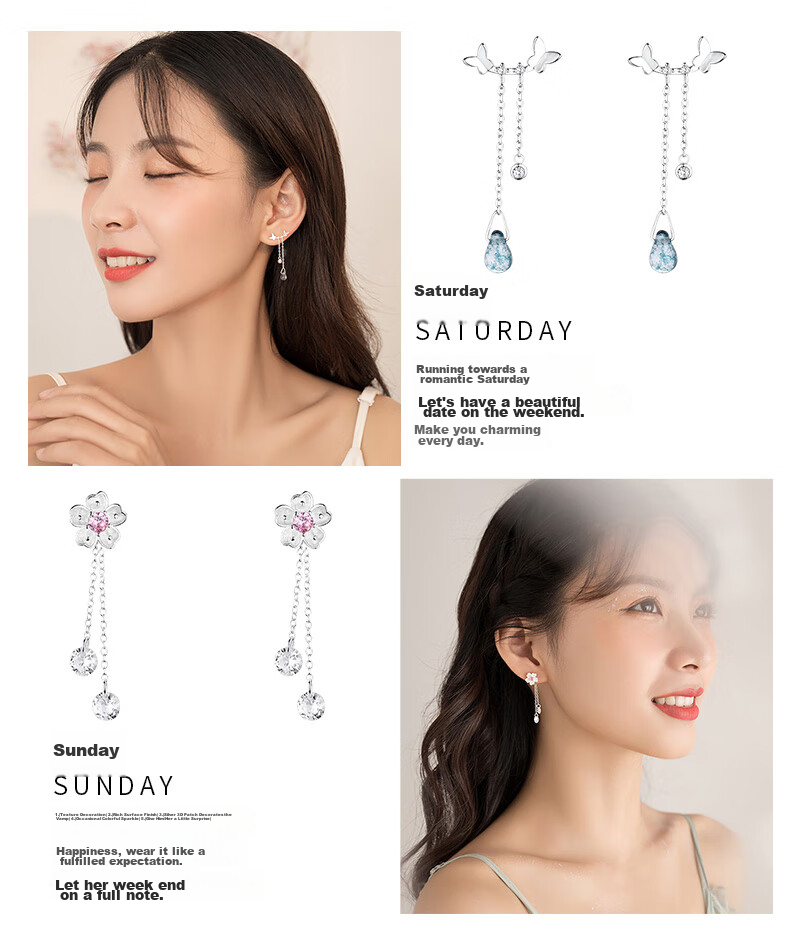 Dijing 999 Sterling Silver Earrings for Women, 2026 New Style Birthday Gift for Girlfriend, One-Week Stud Earrings, Ear Ornaments, Ear Drops 10