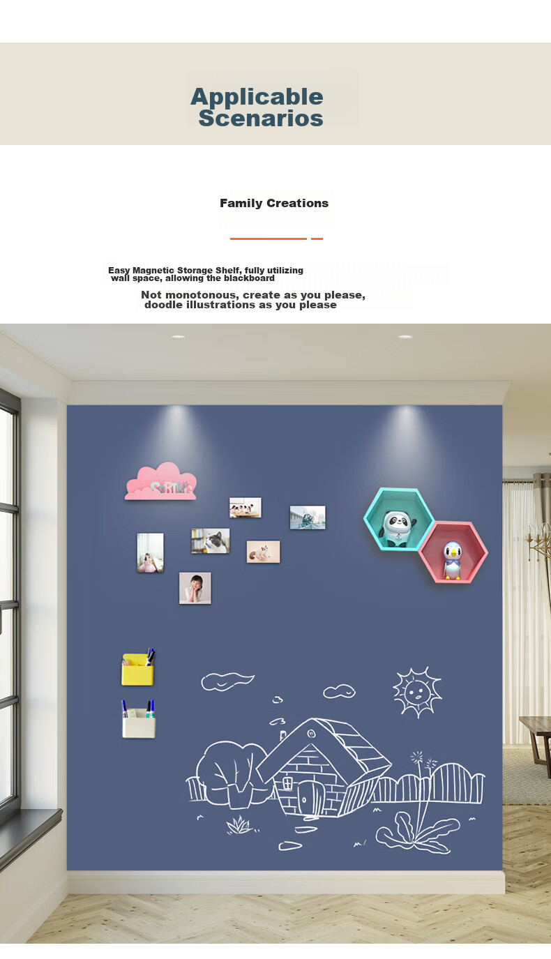 Flybook, Charcoal Gray, 60*90cm, Double-Layer Magnetic Blackboard Wall Sticker, Children's Creative Doodle Wall, Eco-Friendly Erasable Dustless Blackboard, Self-Adhesive Wall-Mounted Student Magnetic Board, for Home Use 8
