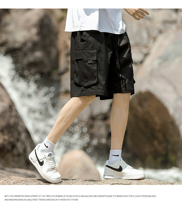 MMOPTOP Mountain Series Outdoor Sports Shorts for Men, Summer Comfortable Loose High Street Cargo Five-Point Pants CH01 Black 2XL 5