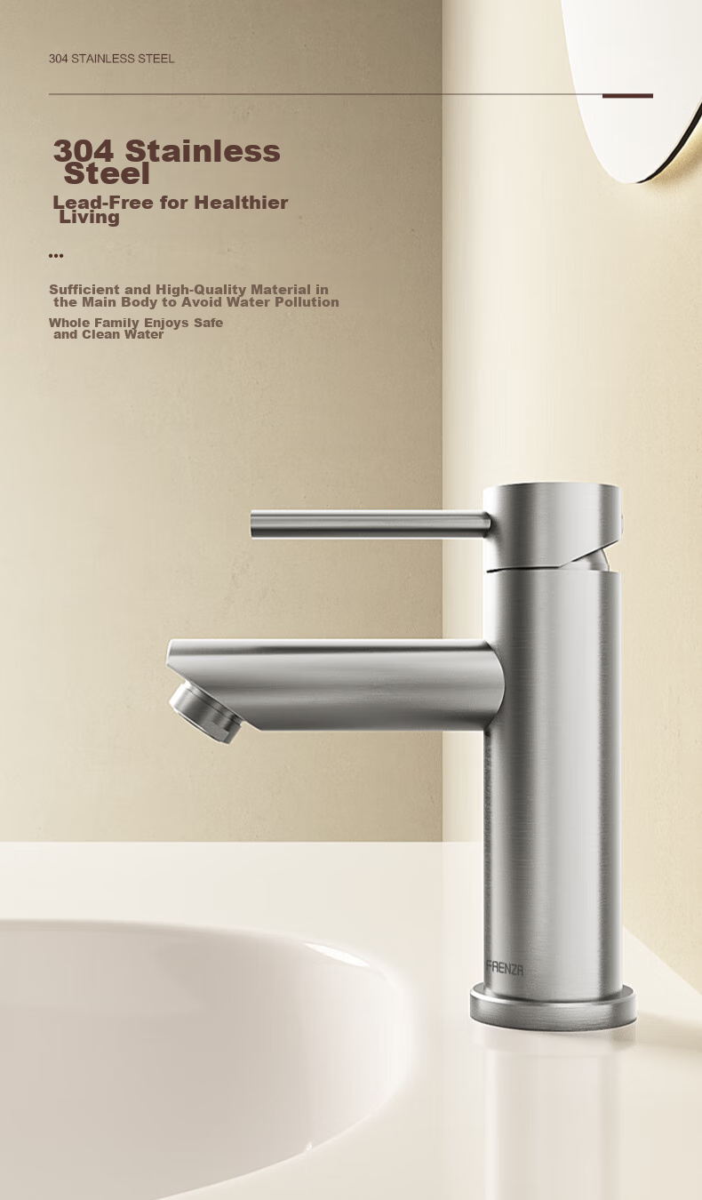 FAENZA Household Bathroom Sink, Stainless Steel Hot And Cold Dual Control Brushed Bathroom Basin Faucet, F1A8813SS 4