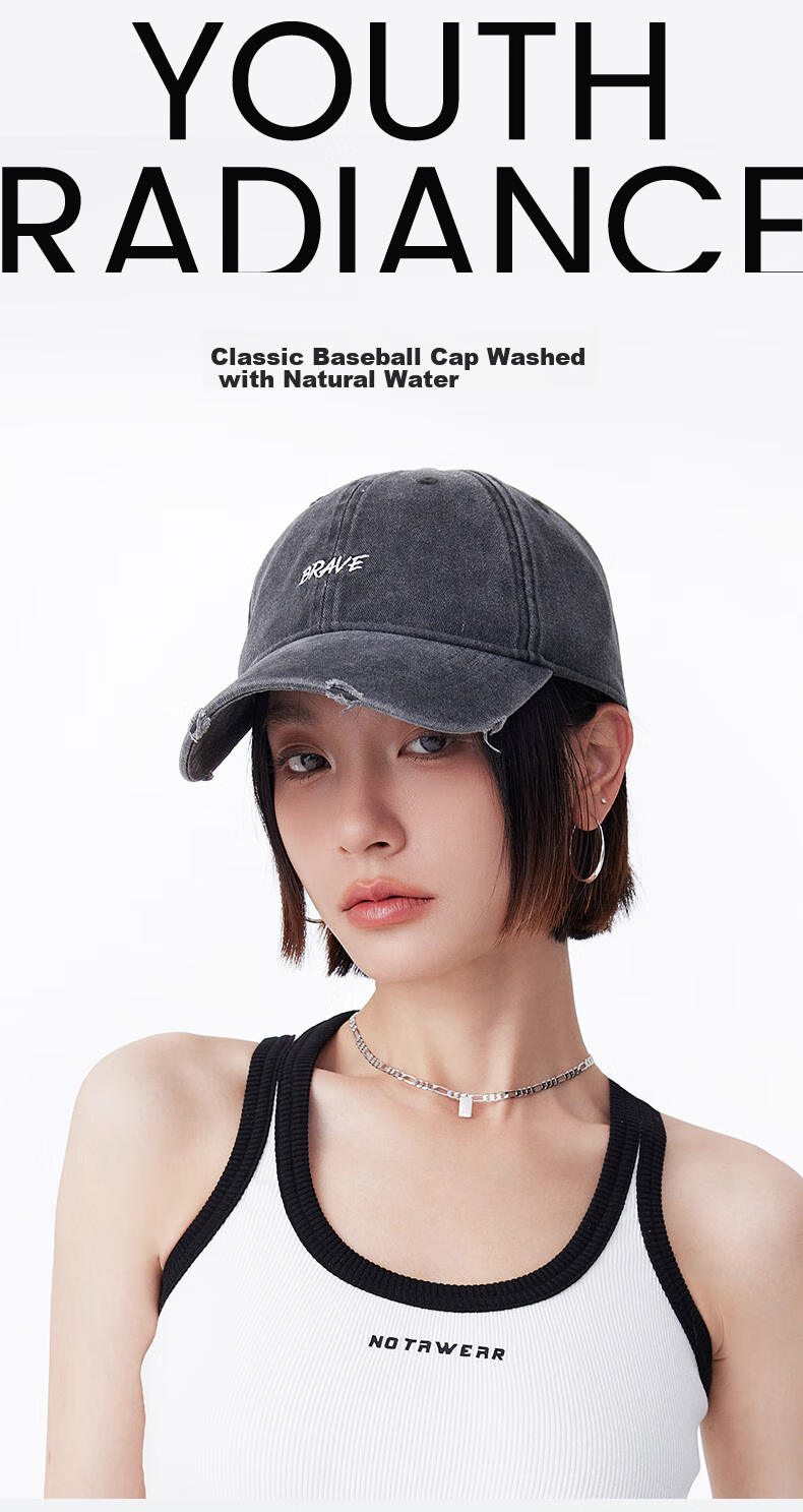 FANCET Baseball Cap for Women, Face-Slimming Sports Cap, Washed Distressed Hat with Soft Top, Pure Cotton Wide Brim Deep Duck Tongue Cap 1