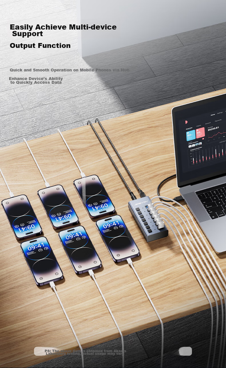Acasis USB 3.1 Hub, 7-Port Expansion Dock, Independent Control Hub, Individual Switch Expansion Adapter, Compatible with Apple Mac Laptops, Expansion Dock HS-707MG 10Gbps 12