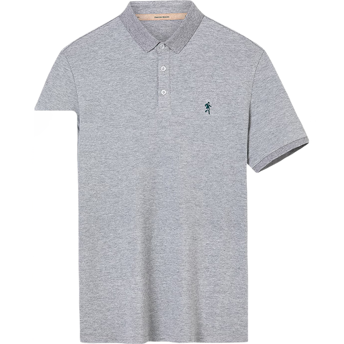DANCING WOLVES [100% Pure Cotton] Summer Business Casual Commute Men's Short-Sleeve Polo Shirt, 004 Floral Gray, Size 170