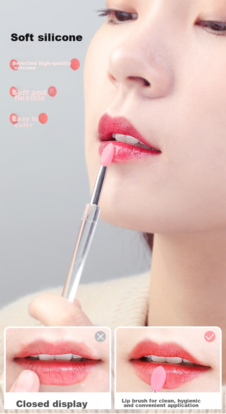 Meifuyu Silicone Lip Brush, 3 Pieces with Lid, Portable Lip Mask Brush, Lipstick Scoop, Application Stick, Lipstick Brush, Makeup Brush MF8314 4