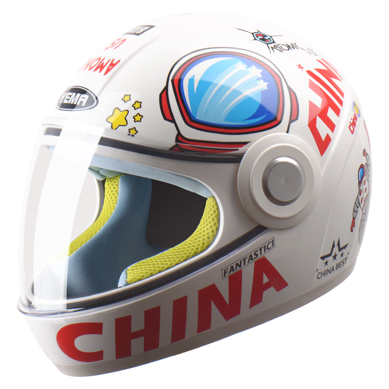YEMA 3C Certified 236S Children's Helmet for Girls And Boys, Electric Scooter Safety Helmet, Winter Warmth, All-Season Motorcycle Full-Face Helmet, White with Clear Visor