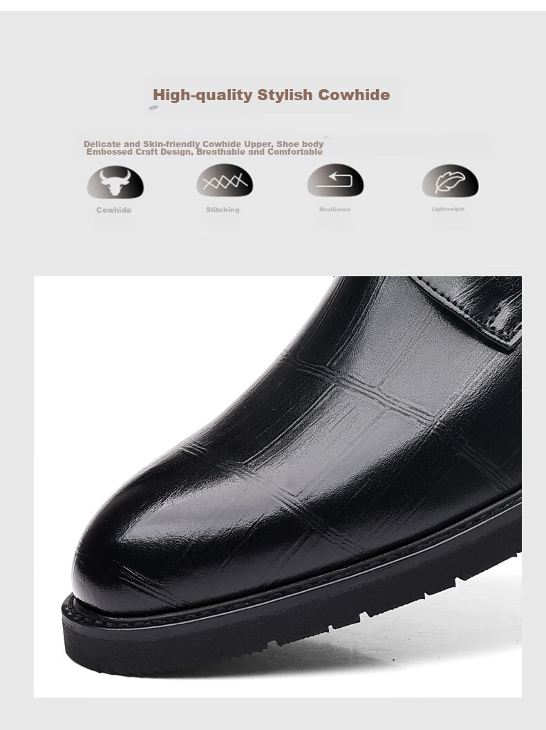 CALIFBULL Men's Leather Shoes, Autumn And Winter Thick-Soled Heightening Loafers, Slip-On Lazy Business Casual Shoes for Weddings, Black, Size 41 57