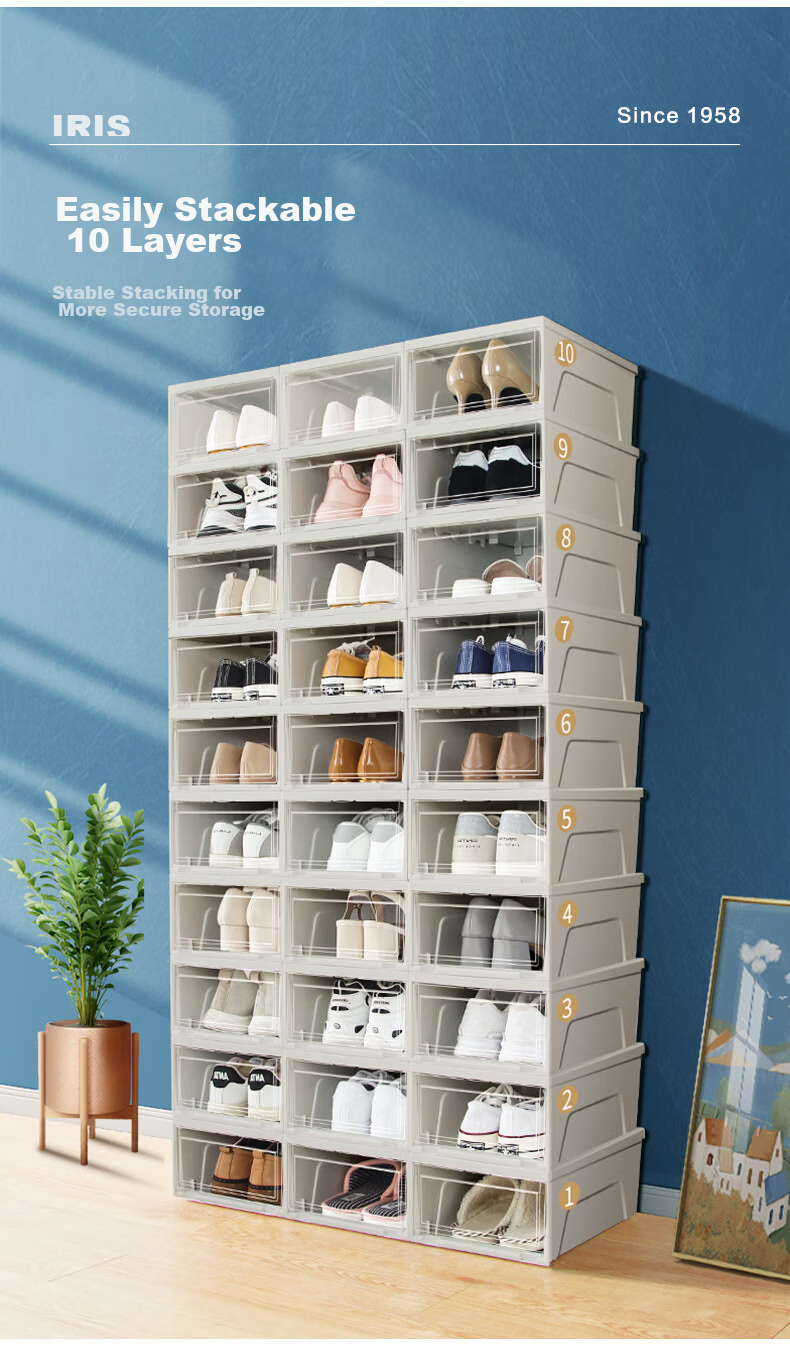 IRIS Transparent Shoe Box Storage Container, Large Front-Opening Shoe Rack, Dustproof And Moisture-Proof, Stackable Shoe Cabinet Organizer, 2-Pack 7