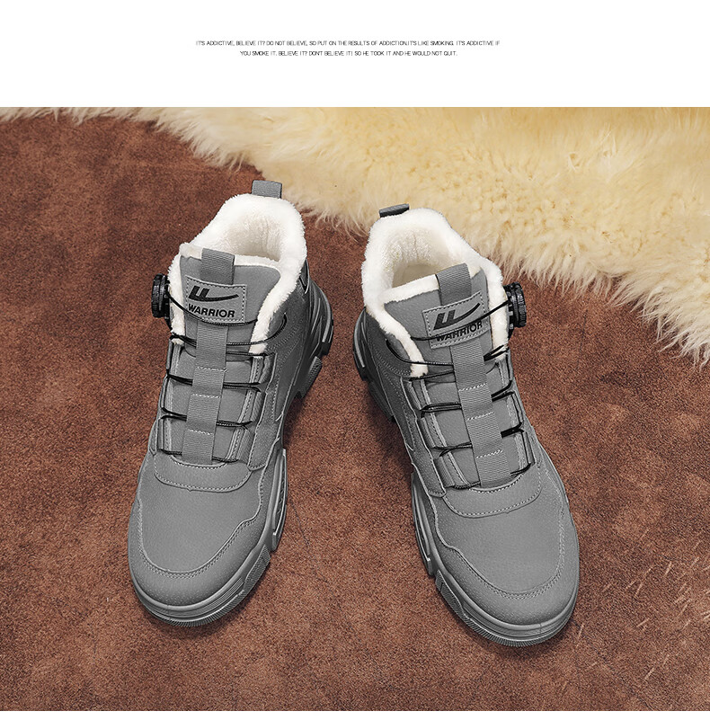 Huili Men's Martin Boots, 2025 Autumn And Winter New Men's Fleece-Lined Snow Boots, Warm Work Cotton Boots, Gray, Size 40 22
