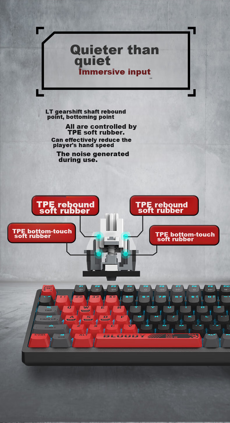 A4TECH T87 88-Key Mechanical Keyboard Wired Gaming Keyboard E-Sports Mechanical Keyboard Dedicated Optical Switches Keyboard Blood Hand Phantom Optical Switches Blood Red Wired 11