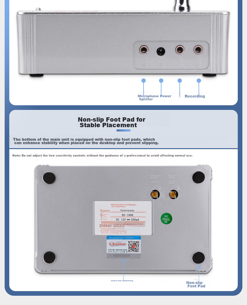 Deshun DS-1908 Two-Way Intercom for Windows, Metal Bank Securities Hospital Restaurant Counter Station Post Office Window-Specific Intercom Amplifier Microphone 7