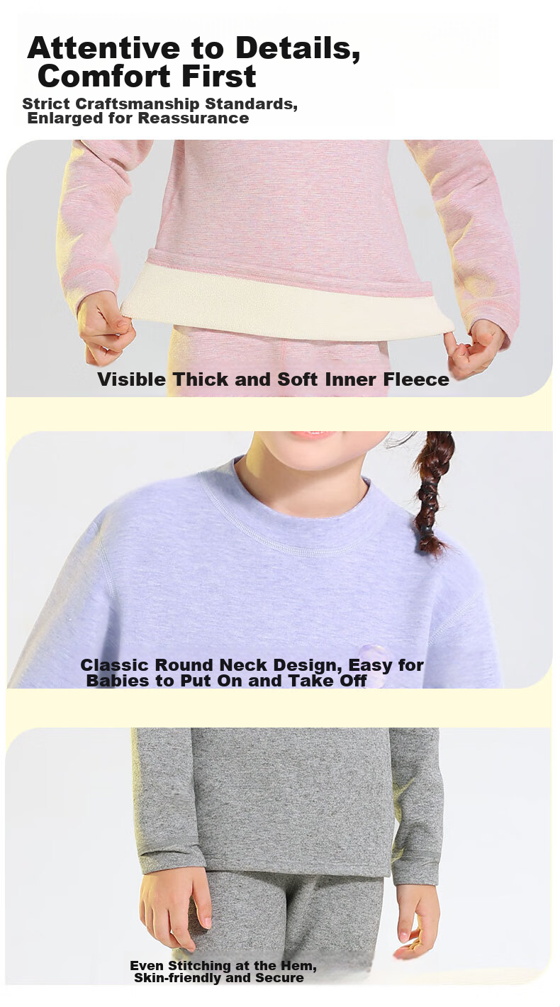 YUZHAOLIN Children's Thermal Underwear, Fleece-Lined And Thickened School Uniform Essential Set, Autumn And Winter Round Neck Loungewear, Gray, Size 160 7