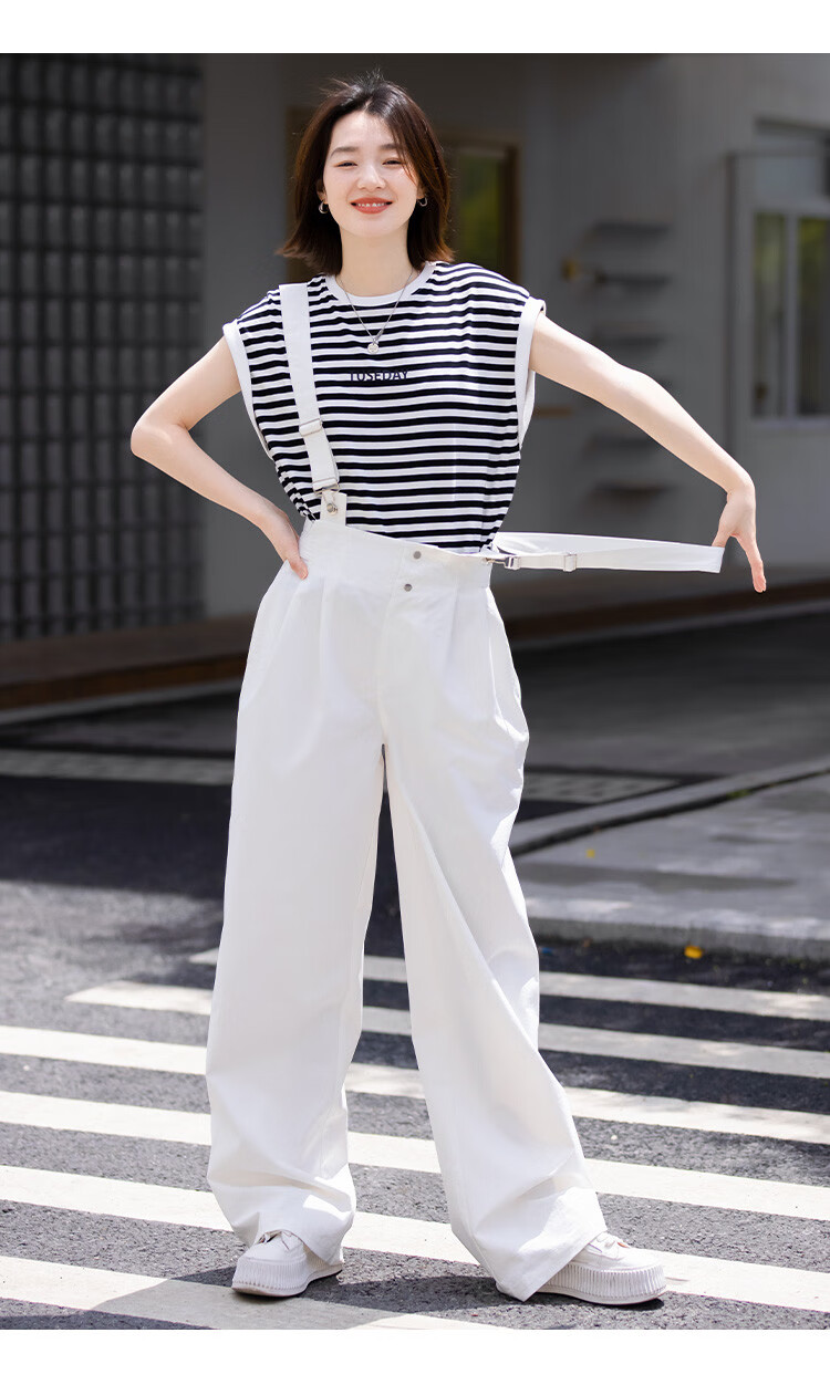 Dme Wide-Leg Suspender Pants with Adjustable Waistband, Women's Wide-Leg Suspender Pants, White, M 8