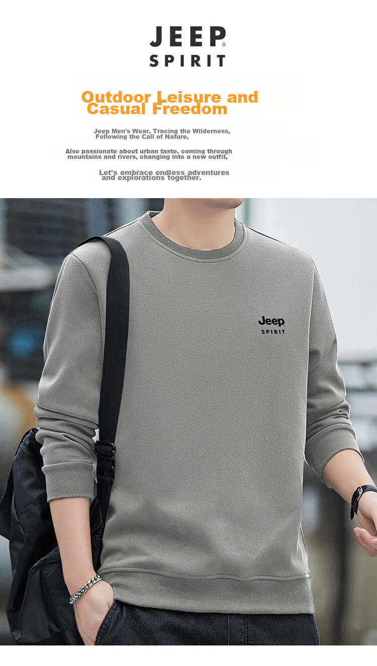 JEEP SPIRIT Men's Sweatshirt, Spring Top, Printed Undershirt, Loose Long-Sleeve T-Shirt, Navy Blue, 4XL 6