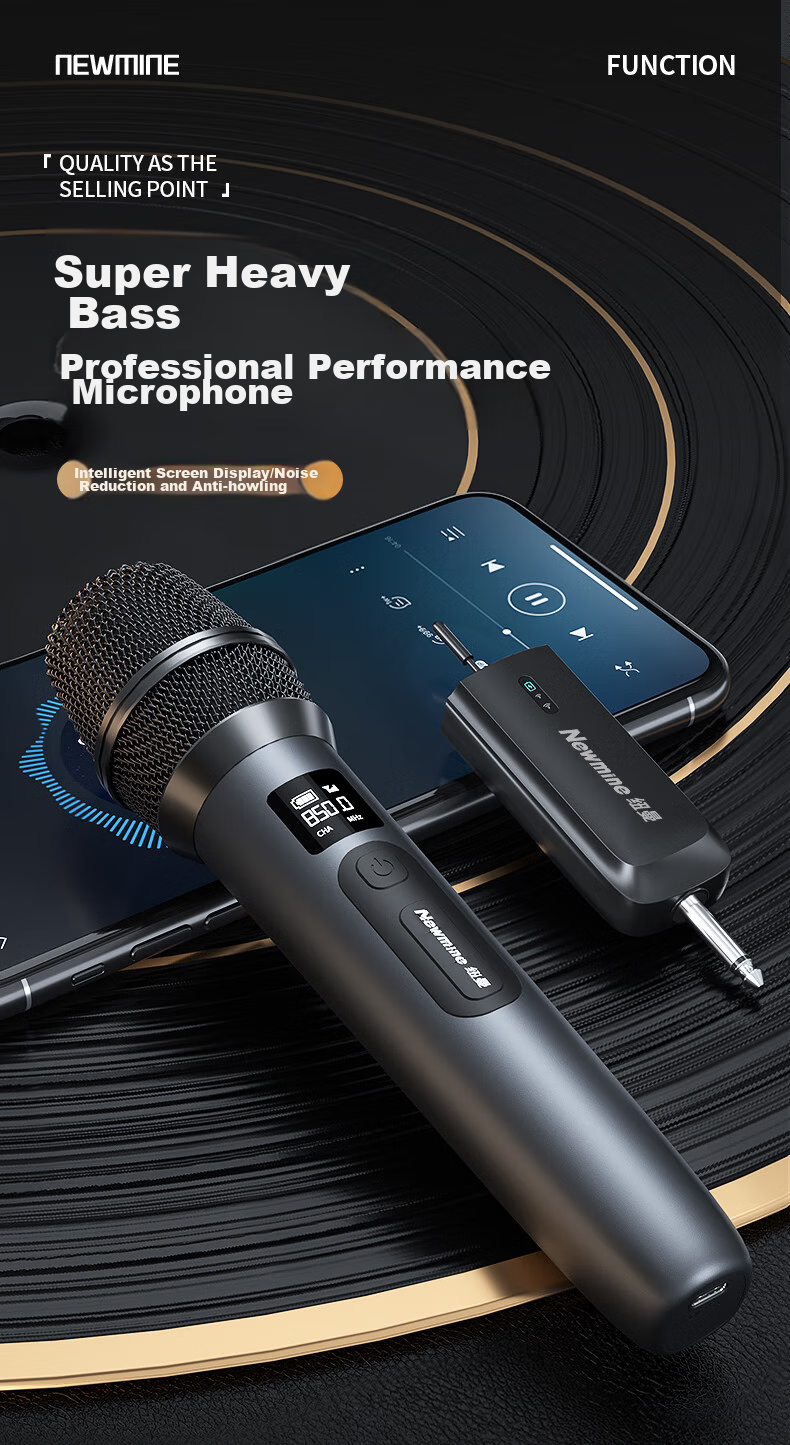 Newmine MC107 Wireless Microphone, Home KTV Singing, Hosting, Lecturing, Karaoke, Conference Speaker, Amplifier, FM Tunable, Universal Microphone, Single Mic 3
