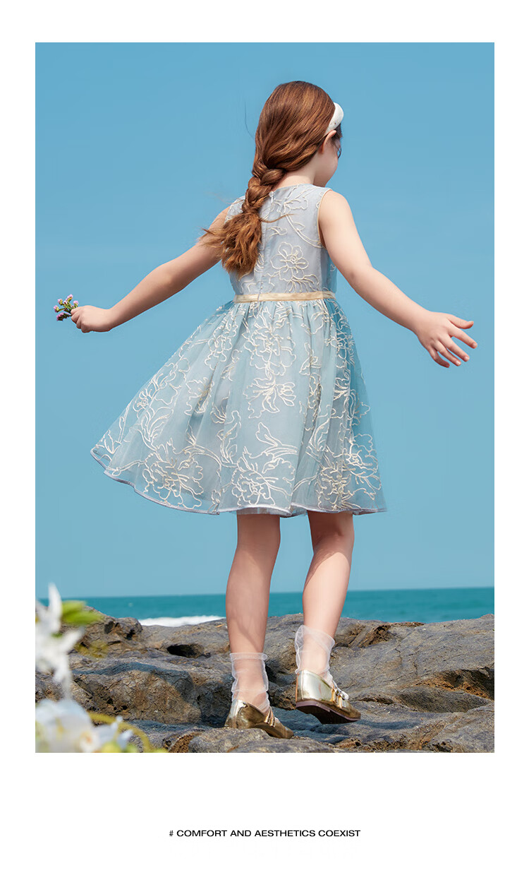 YEEHOO Girls' Princess Dress, Children's One-Piece Dress, Big Kids' Dress, Formal Wear, Tulle Birthday Dress, Summer Outfit, White, Size 120 9