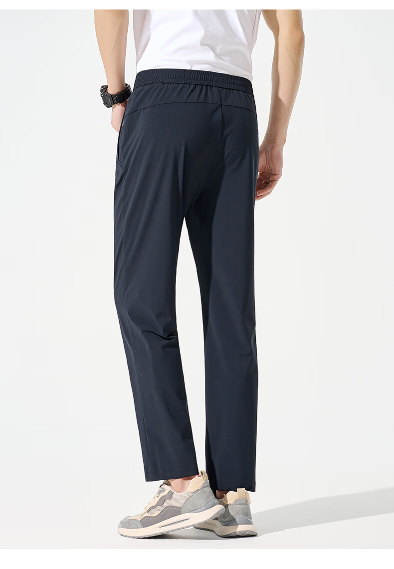 JEEP Casual Pants for Men, Business Straight-Leg Trousers, High-Elastic Breathable Ice Silk Pants, Long Pants for Men, Pure Black, M 10