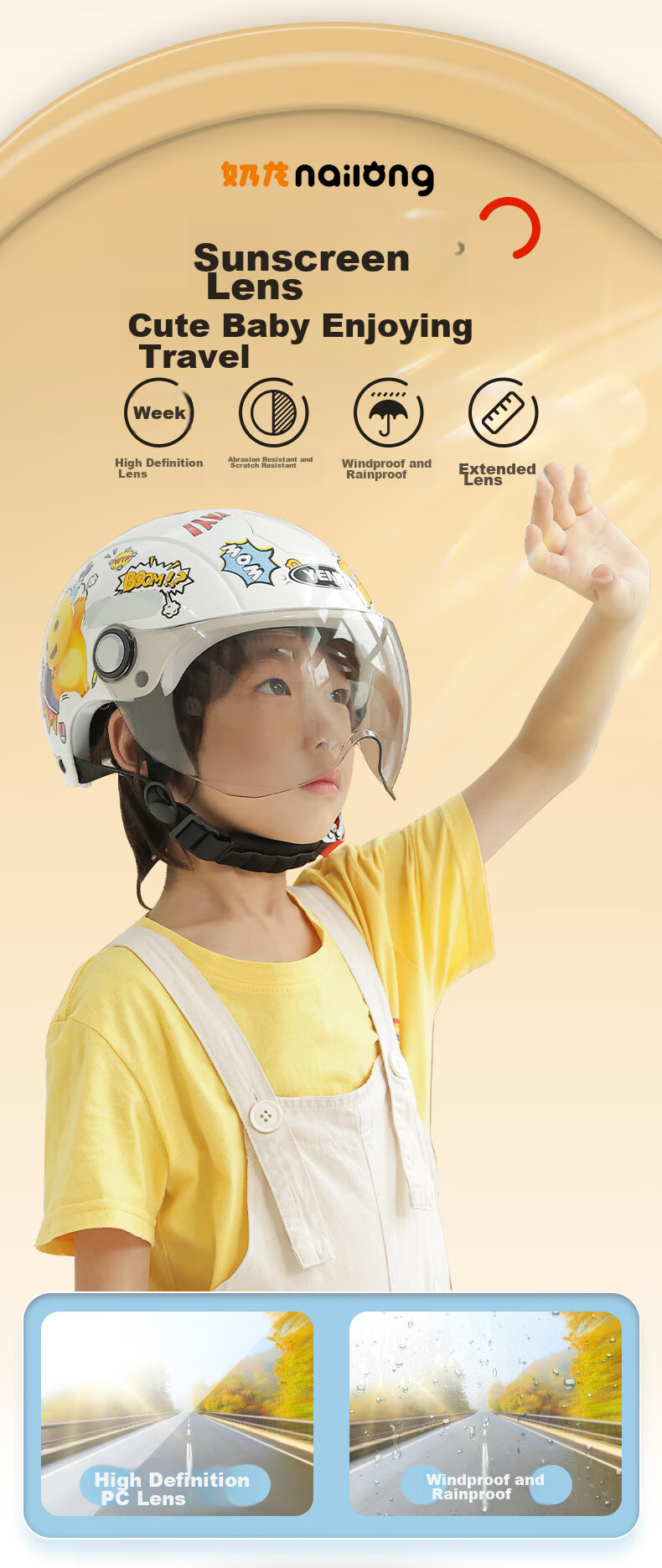 YEMA (YEMA) [Nailong Collaboration] 3C Certified New National Standard 237S Children's Helmet Summer Half Helmet Boys Girls Electric Motorcycle Safety Helmet Pink 6