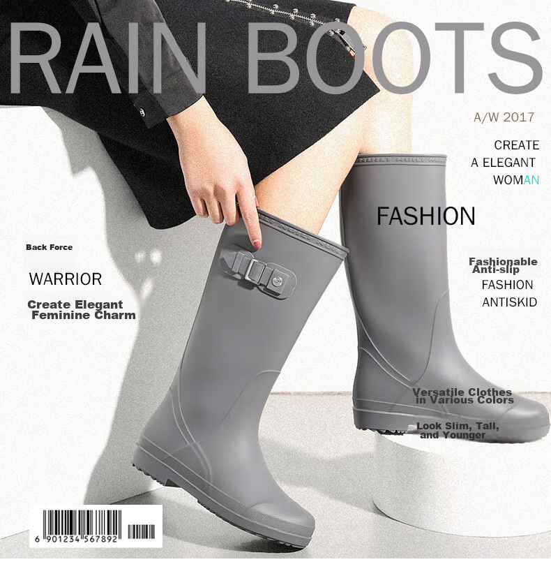 Warrior Rain Boots for Women, Fashionable Adult Tall Rain Boots, Water Shoes, Rubber Shoes, Waterproof Boots HXL73-B Kao 40 1