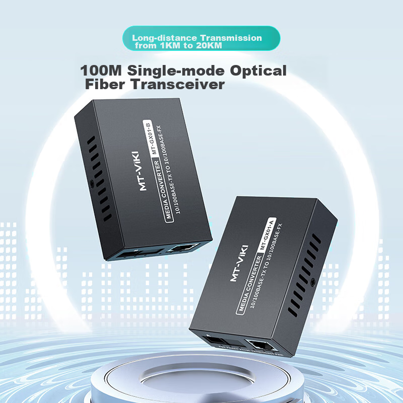 MT-Viki Fiber Optic Transceiver, 100Mbps One Pair Set, Optical-Electrical Converter, 1 Optical 1 Electrical, SC Single-Mode Single-Fiber Interface, Fiber Optic Signal Receiver, 1-20KM, MT-GX01