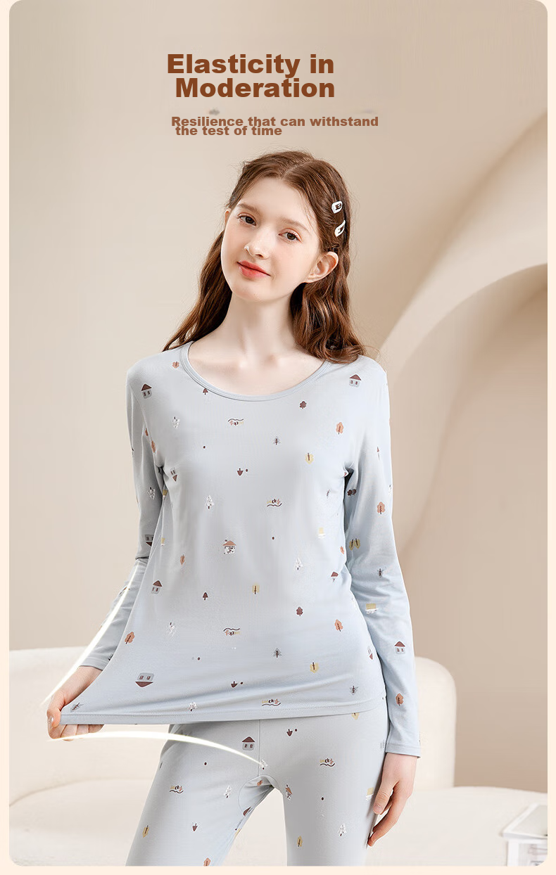 Fenteng Women's Autumn And Winter Thermal Underwear Set, Slim-Fit Base Layer for Middle And High School Students, Warm Inner Wear, New Style 7