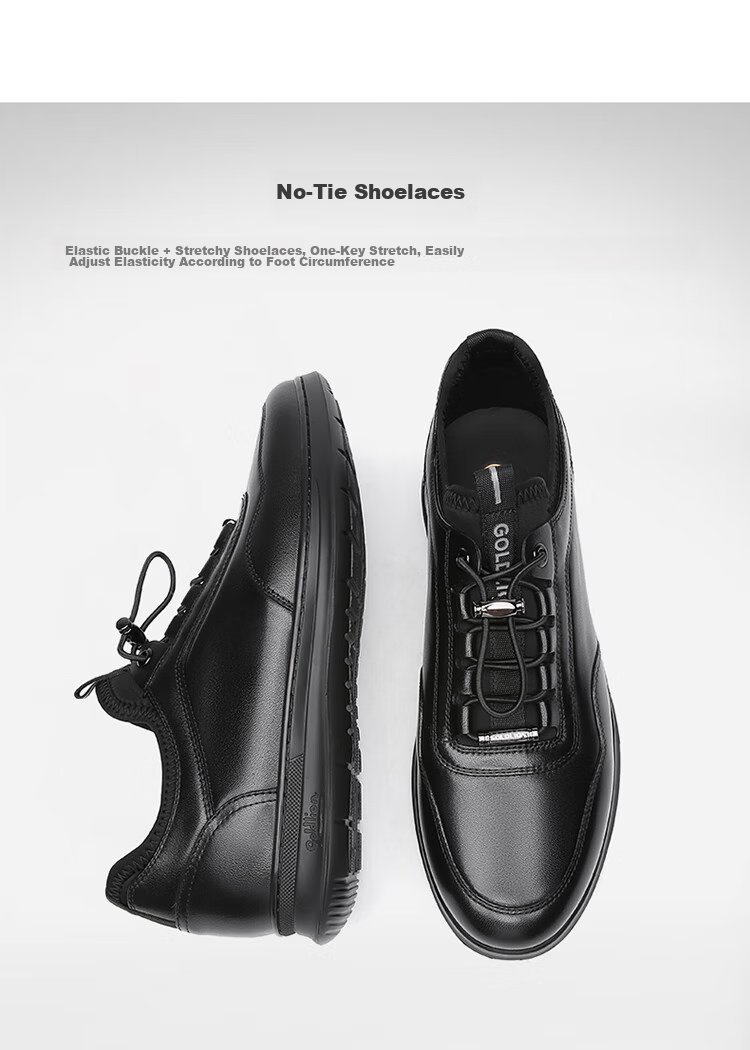Goldlion Men's Shoes, Business Casual Shoes, Fashionable Comfortable Soft Elastic Band Leather Shoes G539410008AAA with Lining, Size 41 11