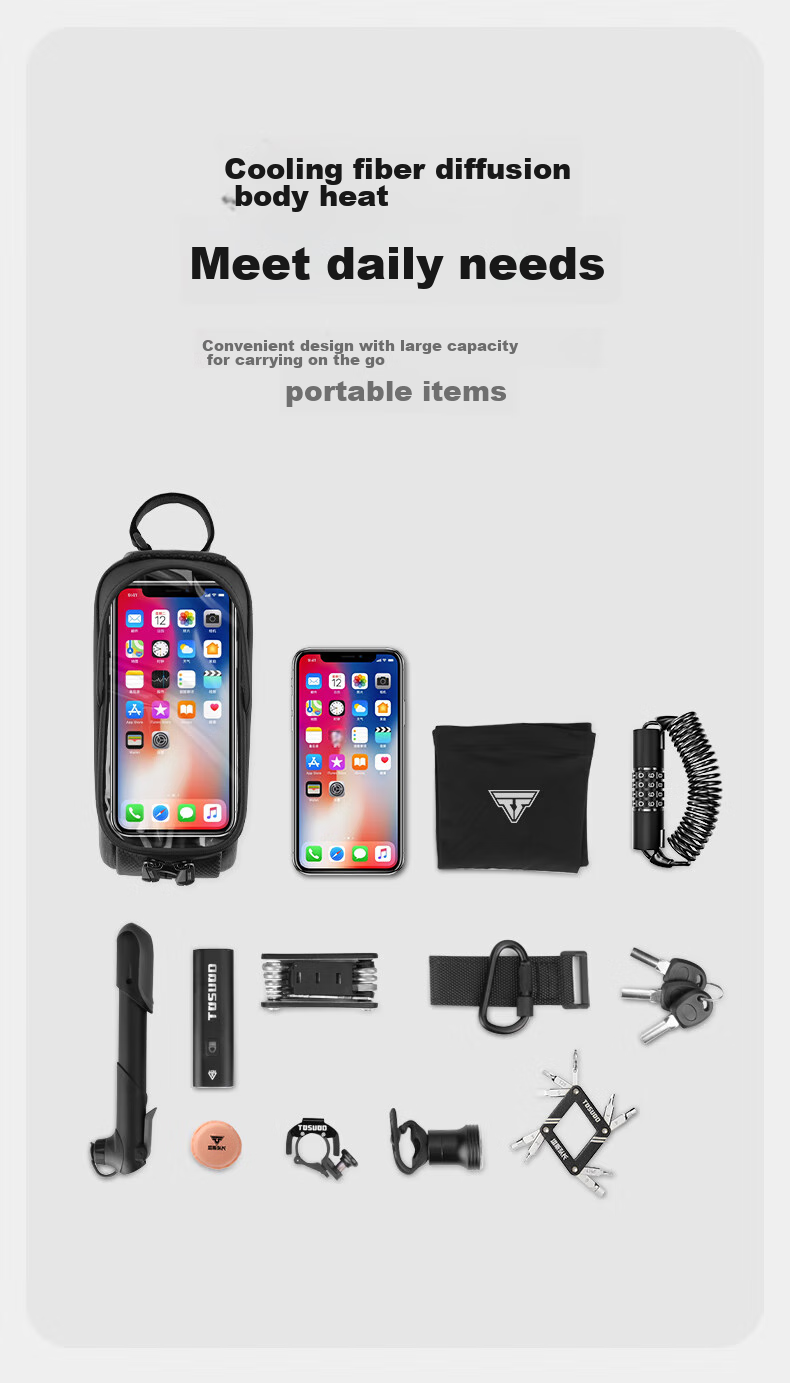 TOSUOD Bicycle Front Frame Bag Phone Tool Storage Bag Mountain Road Bike Top Tube Bag Cycling Gear 2.0L 5