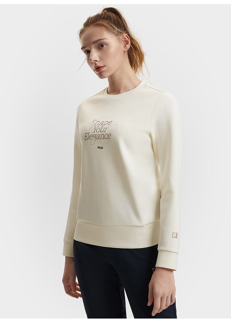 FILA Official Women's Pullover Hoodie, Autumn And Winter Fitness Sports Simple Basic Knit Top 29