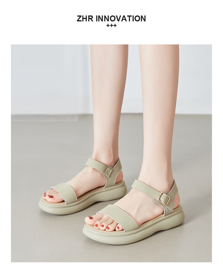 ZHR Women's Summer Sandals 2026 New Thick Sole One-Strap Beach Roman Slippers M561 Apricot Size 35 16