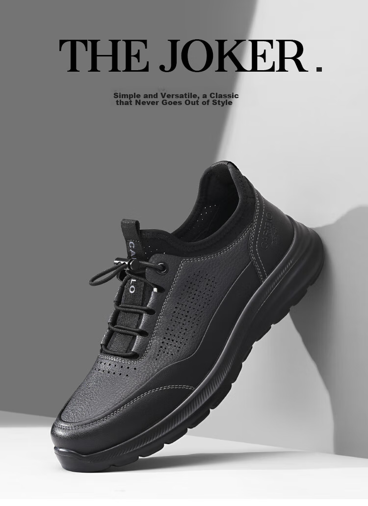 CARTELO Genuine Leather Men's Shoes, Business Casual Sports New Style, Autumn And Winter Soft Thick Sole Versatile Commuter Dad Shoes, Black Slip-O 9