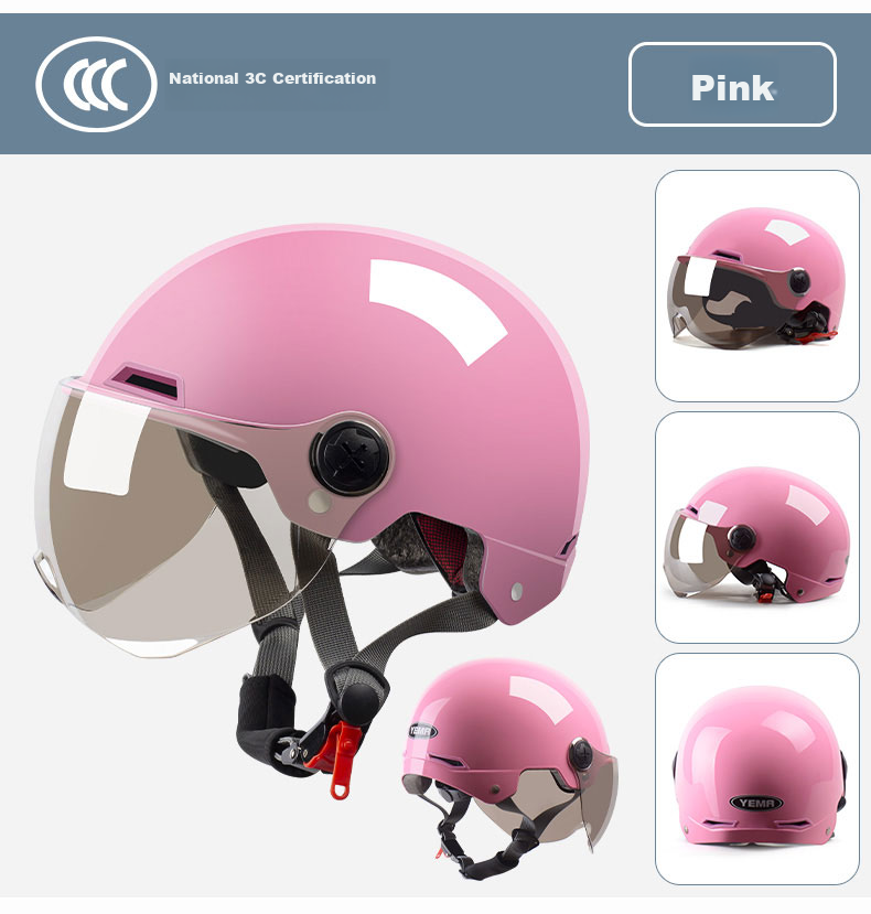 YEMA 3C Certified 351S Electric Scooter Helmet, Women's Summer Sun Protection, Half Helmet for Electric Scooters, Men's Motorcycle Safety Helmet, Cherry Pink with Short Visor, Coffee Color 25