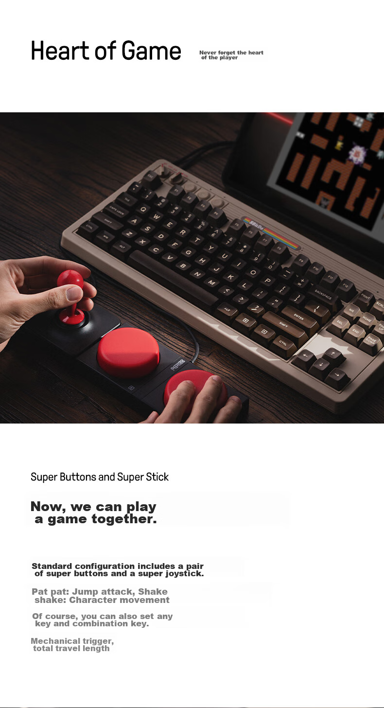 8BitDo Retro87 C64 Mechanical Keyboard, Retro Classic Wireless Gaming And Office Universal Three-Mode Bluetooth Wired Full-Key Hot-Swappable PC Computer 87 Keys 7