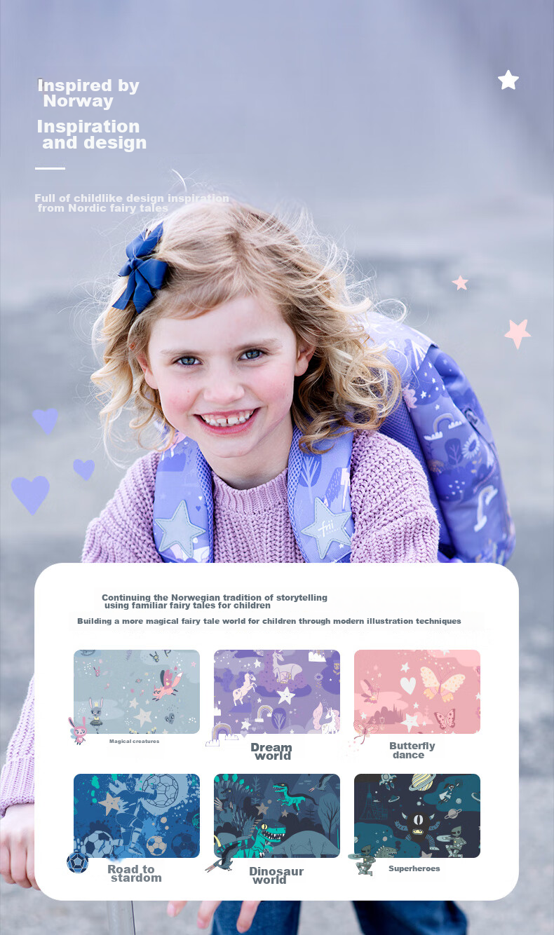 FRII OF NORWAY Norwegian Children's Spine-Protecting Lightweight Backpack for Primary School Students Grades 1-4 Large Capacity Gift for Girls 22L Purple 3