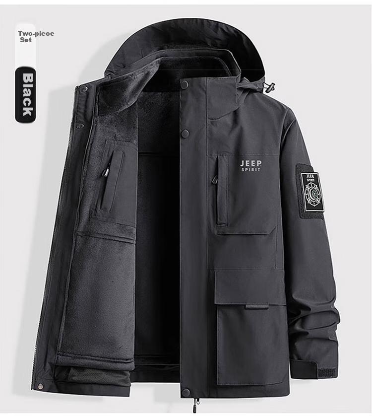 JEEP SPIRIT Men's Three-In Jacket, Autumn And Winter Casual Loose-Fitting Hooded Workwear Coat for Me 21