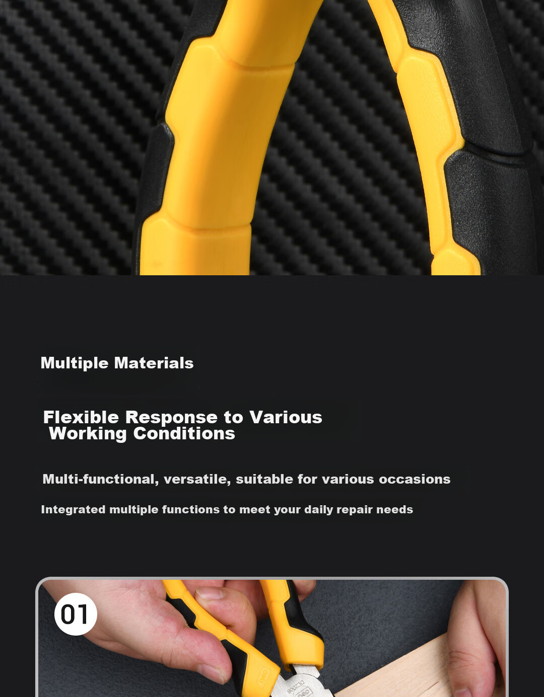 Deli Dual-Color Rubber Handle Pliers, Tiger Pliers, Multi-Functional Wire Cutters, Line Cutter, Electrician's Gripping Pliers, 8 Inches 6