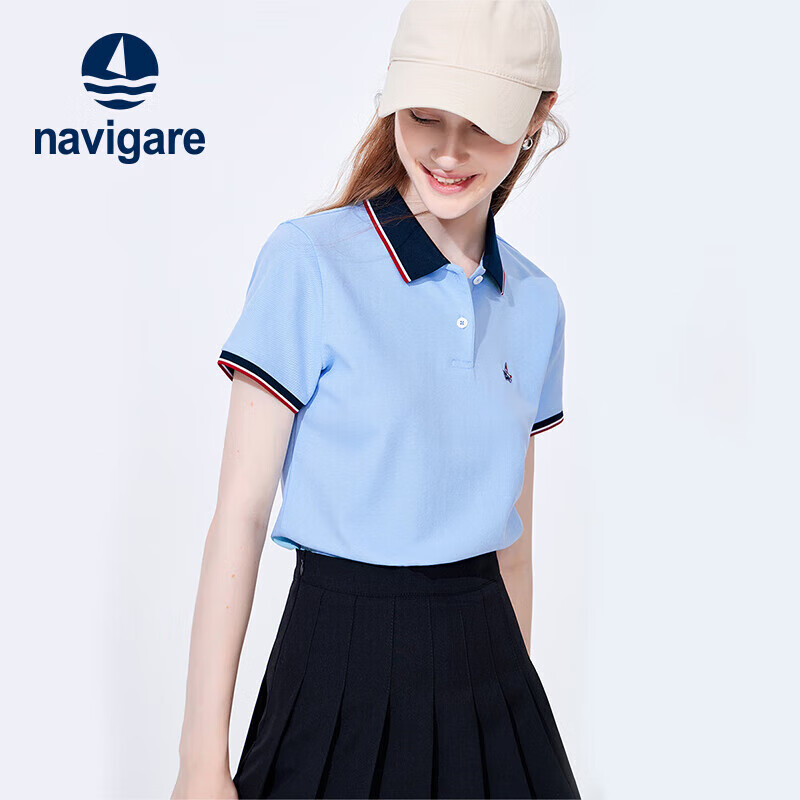 Navigare Women's Slim-Fit Lightweight Short-Sleeve Polo Collar T-Shirt, Casual Commuter Top, 2325524506