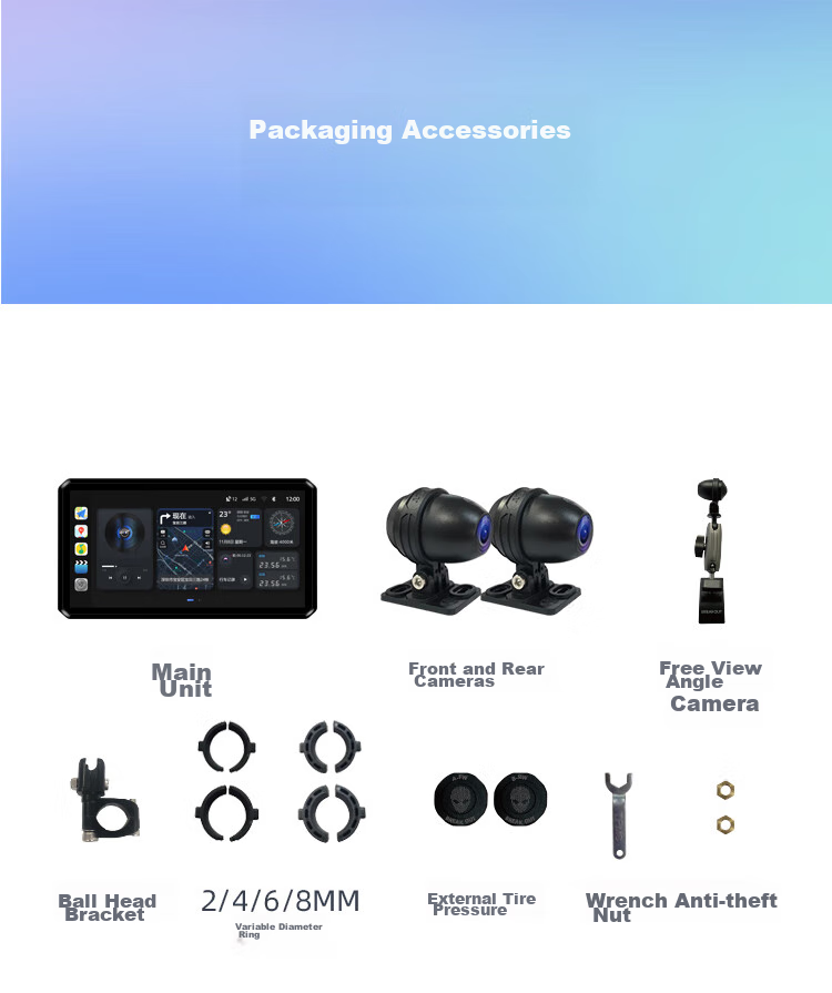Tupozhe M8 Motorcycle Dash Cam, 5G Smart Car System, Blind Spot Radar, Tire Pressure Monitoring, Free View Angle Screen Casting, Carplay Navigation Device, M8 (All-In Package) 26