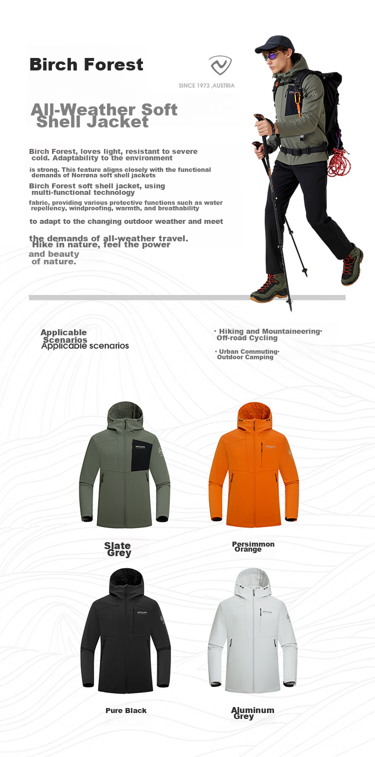 NORTHLAND [Baihulin] Outdoor Men's Windproof And Water-Resistant Soft Shell Jacket for Hiking And Mountaineering, Triple Protection Oil-Proof And Stain-Resistant Coat 2