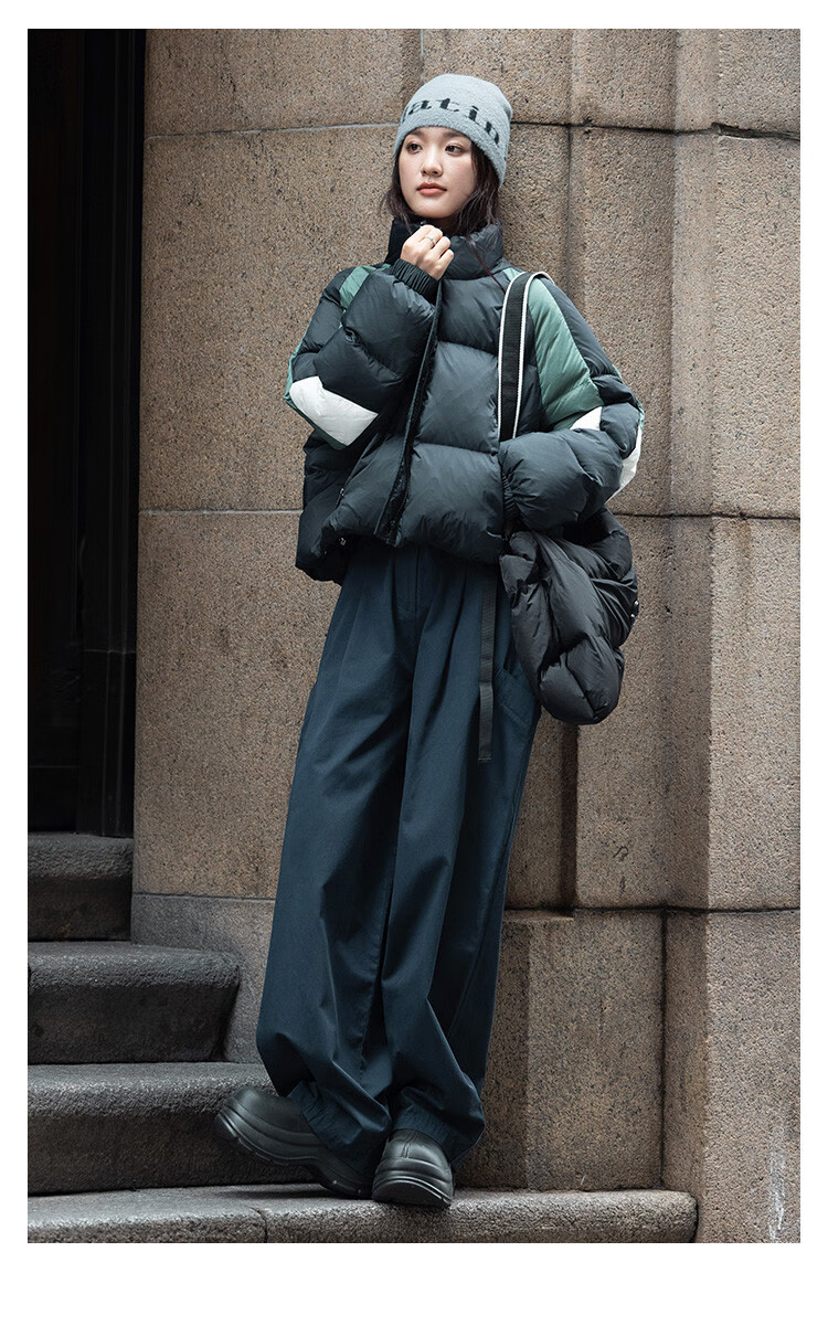 Dme [Multi-Color Patchwork Short Style] Winter Stand-Collar Long-Sleeve Down Jacket for Women with Contrasting Color Splicing 2