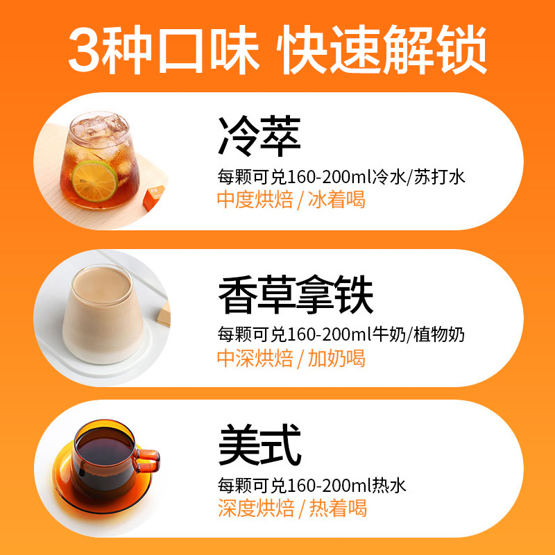 F5速溶冷萃黑咖啡 美式香草拿铁冷萃风味混合冻干咖啡粉 30颗*2g