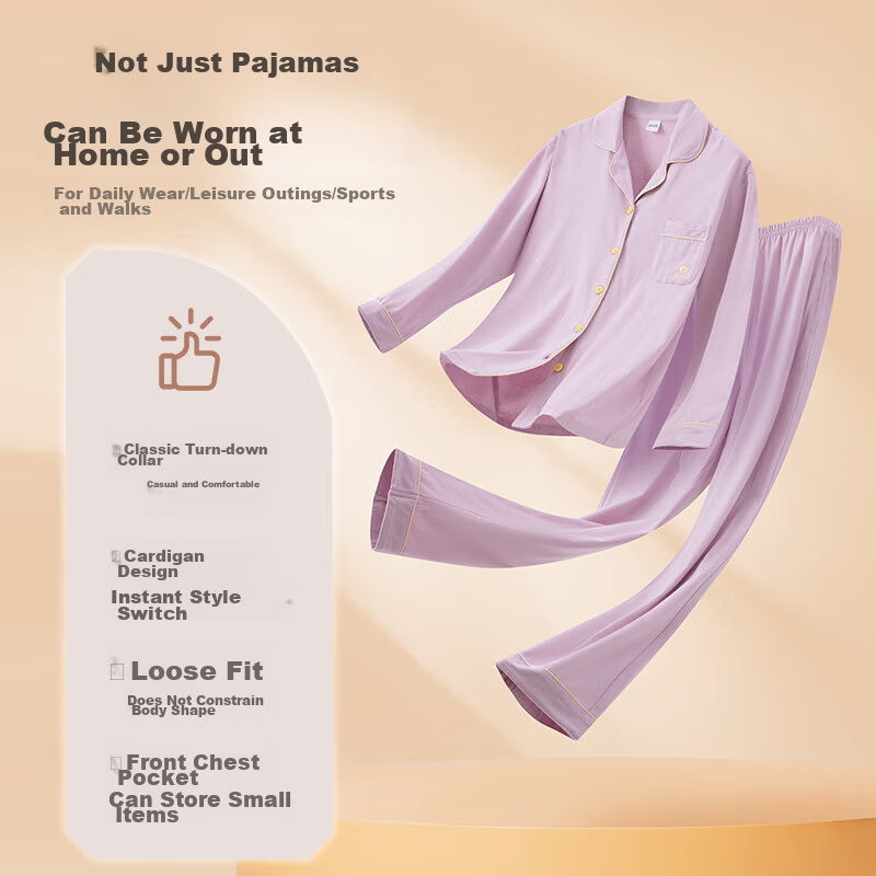 Yiershuang [100% Pure Cotton] Women's Loungewear Set, Suitable for Home Wear Or Outdoor Use, Turndown Collar, Long Sleeves, Long Pants, Pajamas for Wome