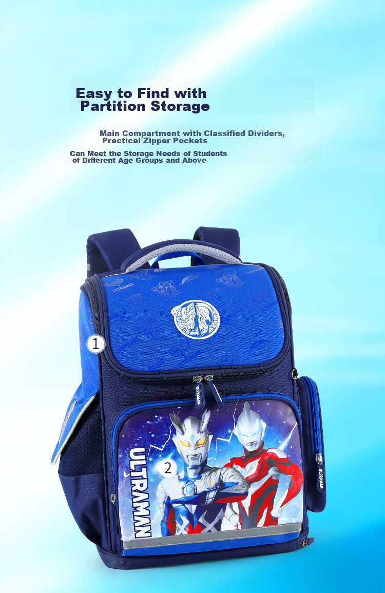 Ultraman Backpack for Primary School Boys in Grades 1-3, Lightweight And Reduced Burden Children's Backpack, Model 80071, Army Red 7