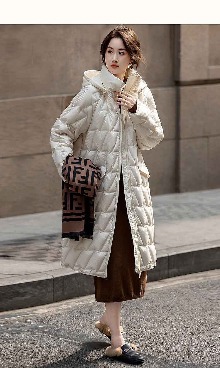 Dme [Yingfengsuixue] Winter 400T Spring Yafang Geometric Pressure-Laminated 90% Duck Down Hooded Warm down Jacket for Wome 11