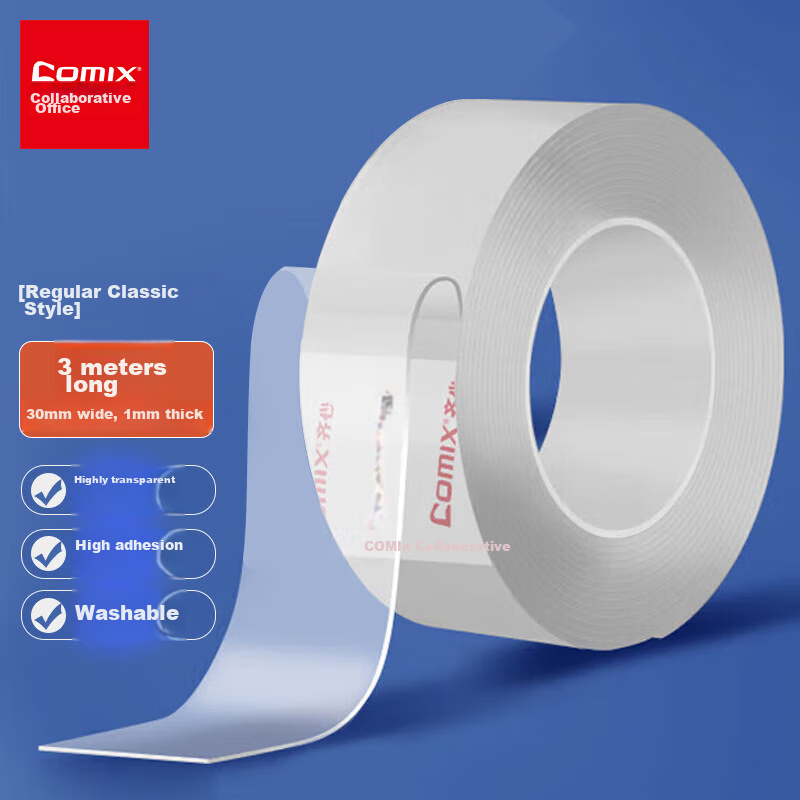 COMIX Strong Nano Tape, Nano Invisible Double-Sided Tape, Household Wall Fixation 30mm*3m Sticker for Couplets And Spring Festival Cards, Transparent EP3031