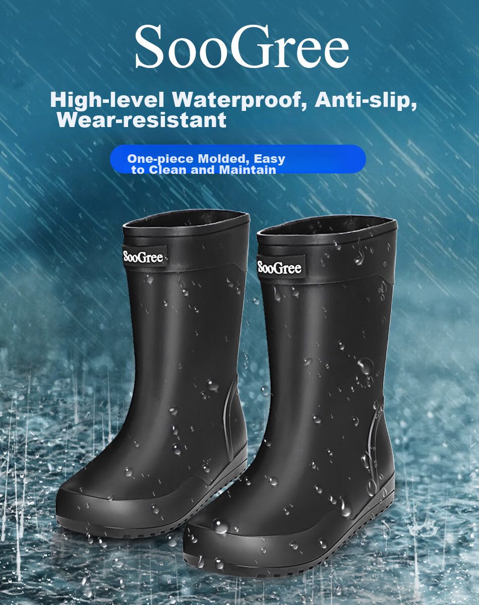 SooGree Men's Mid to High-Top Rain Boots, Stylish Wear-Resistant Waterproof Non-Slip Beach Shoes, Protective Work Shoes for Food Delivery 1